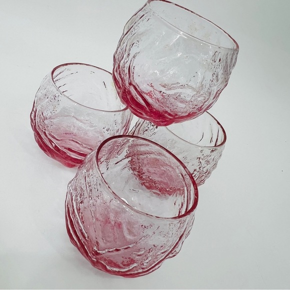 VTG Morgantown Seneca Driftwood Crinkle Pink Roly Poly Glasses Tumblers Set of 4 - Picture 13 of 17